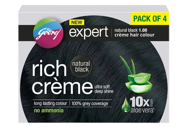 Godrej Expert Rich Crème Hair Colour — Natural Black, Pack of 4